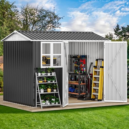 8x6ft Steel Storage Shed with Window and Lockable Doors Y1620