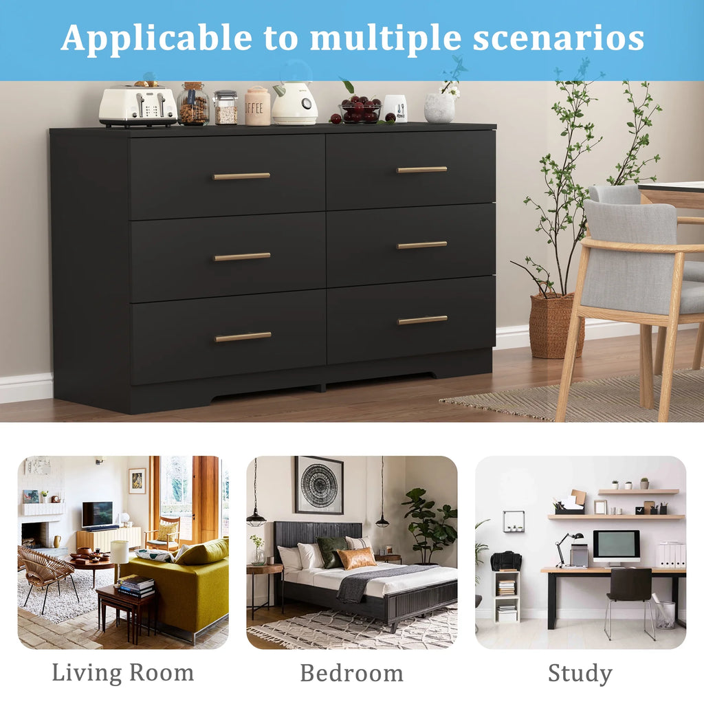 Black 6 Drawer Wood Dresser M543