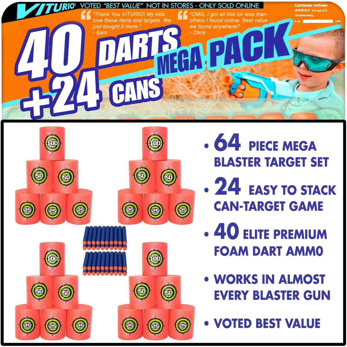 64pc Soft Foam Targets and 40 Soft Darts N289459