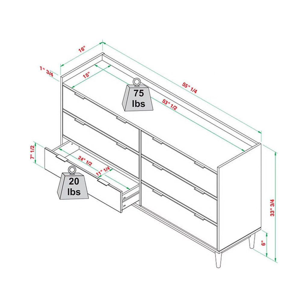 Black 6-Drawer Solid Wood Chest R9462