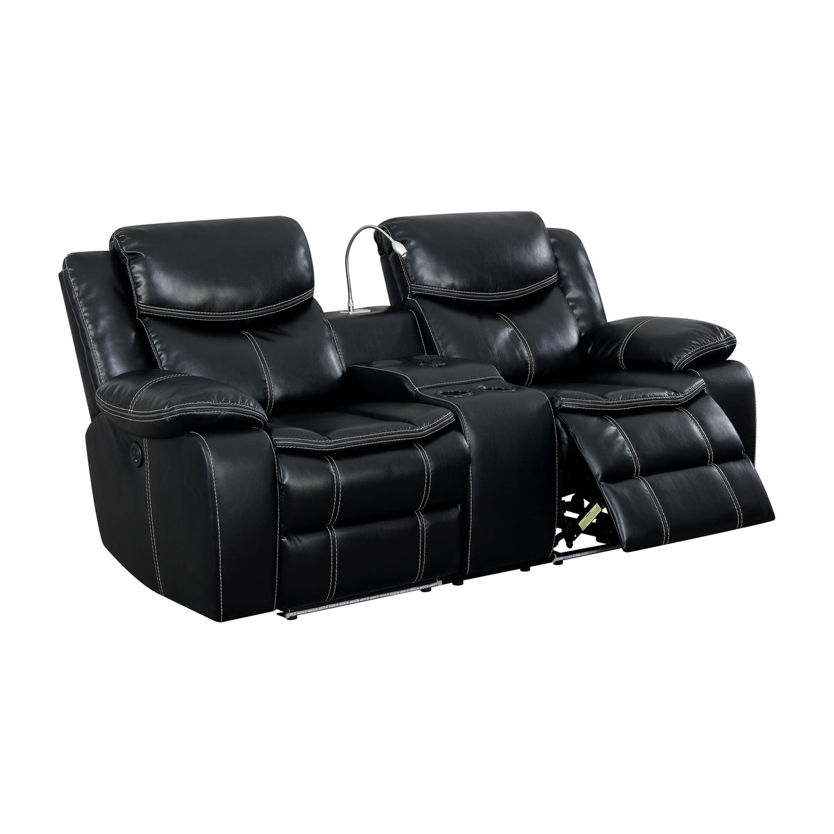 2-Piece Power Recliner Sofa and Loveseat Set in Black Faux Leather K4823