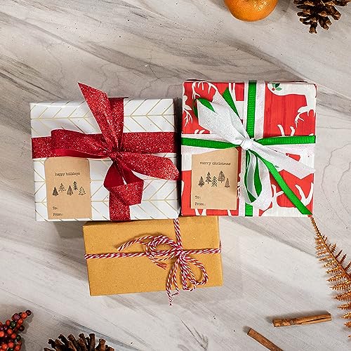 Christmas Tree Gift Tag Stickers 2 x 3 Inch Kraft Tags P224889