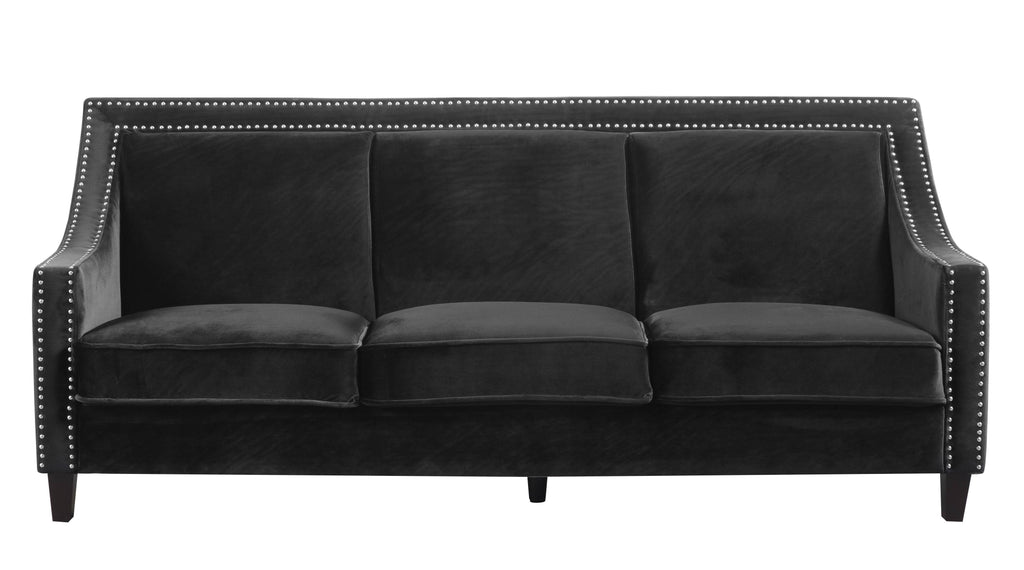 Espresso Finished Wood Legs Velvet Upholstered Swoop Arm Sofa X85724