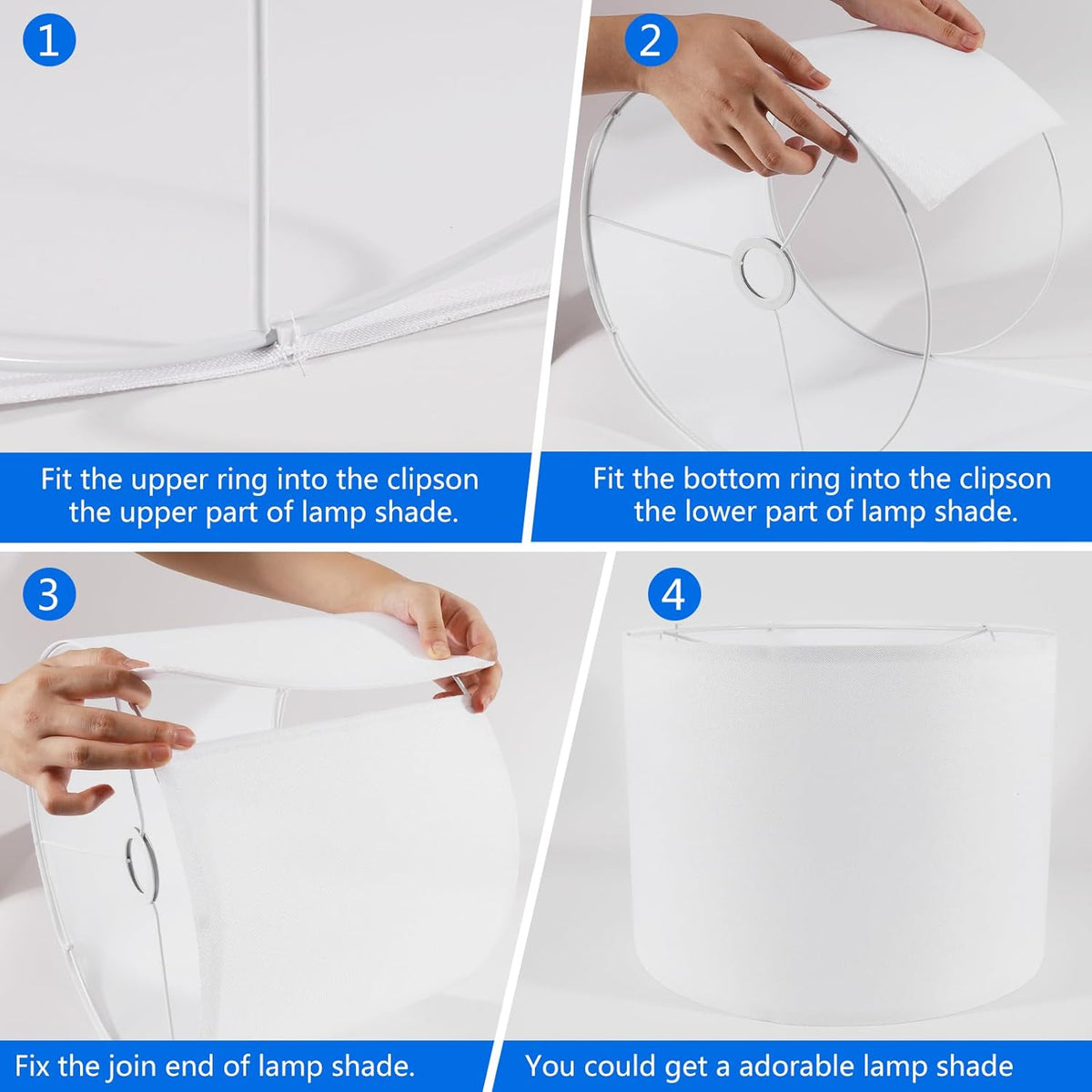 Set of 2 White Fabric Drum Lamp Shades, 12" x 12" x 8" P824