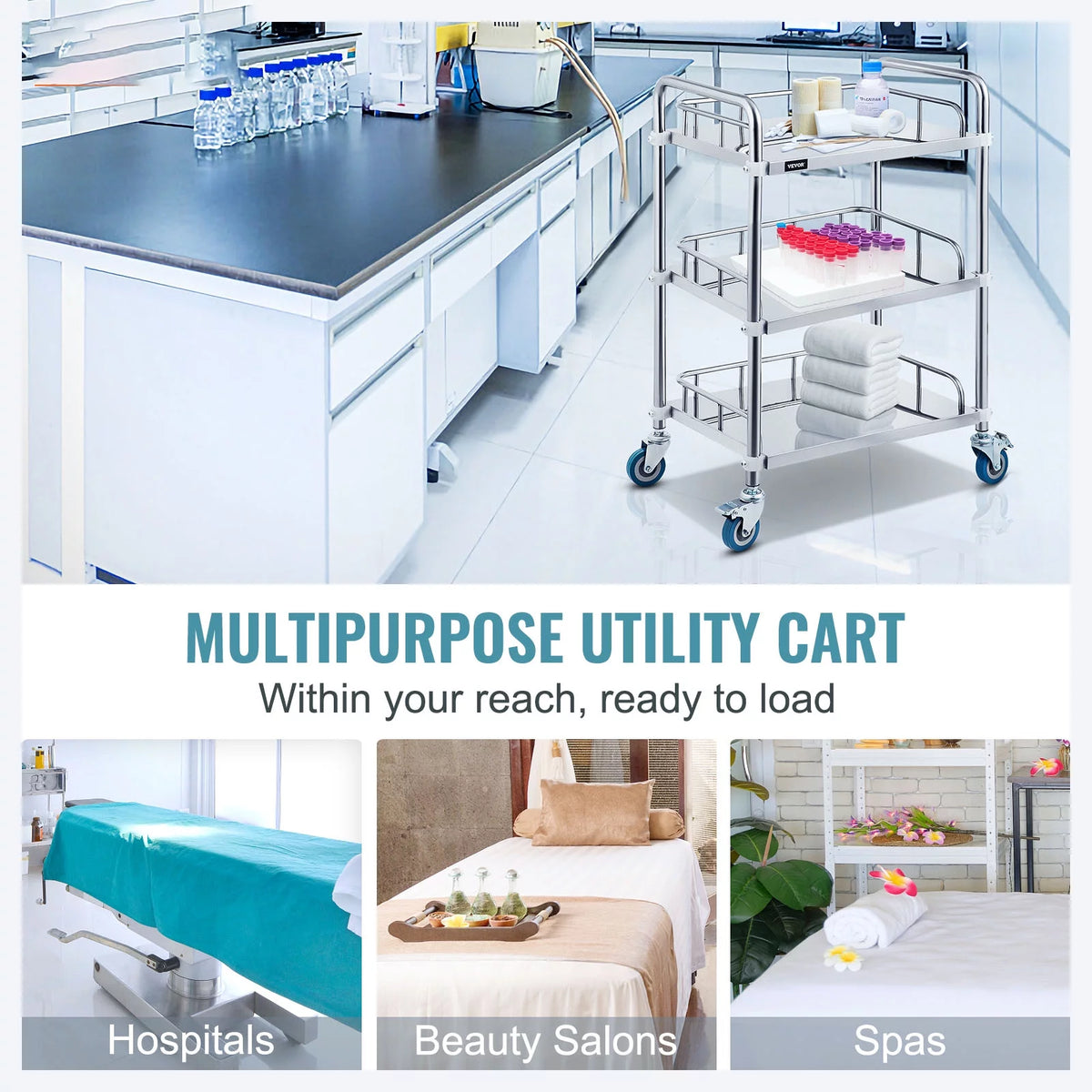 3-Layer Stainless Steel Lab Medical Equipment Cart M203897