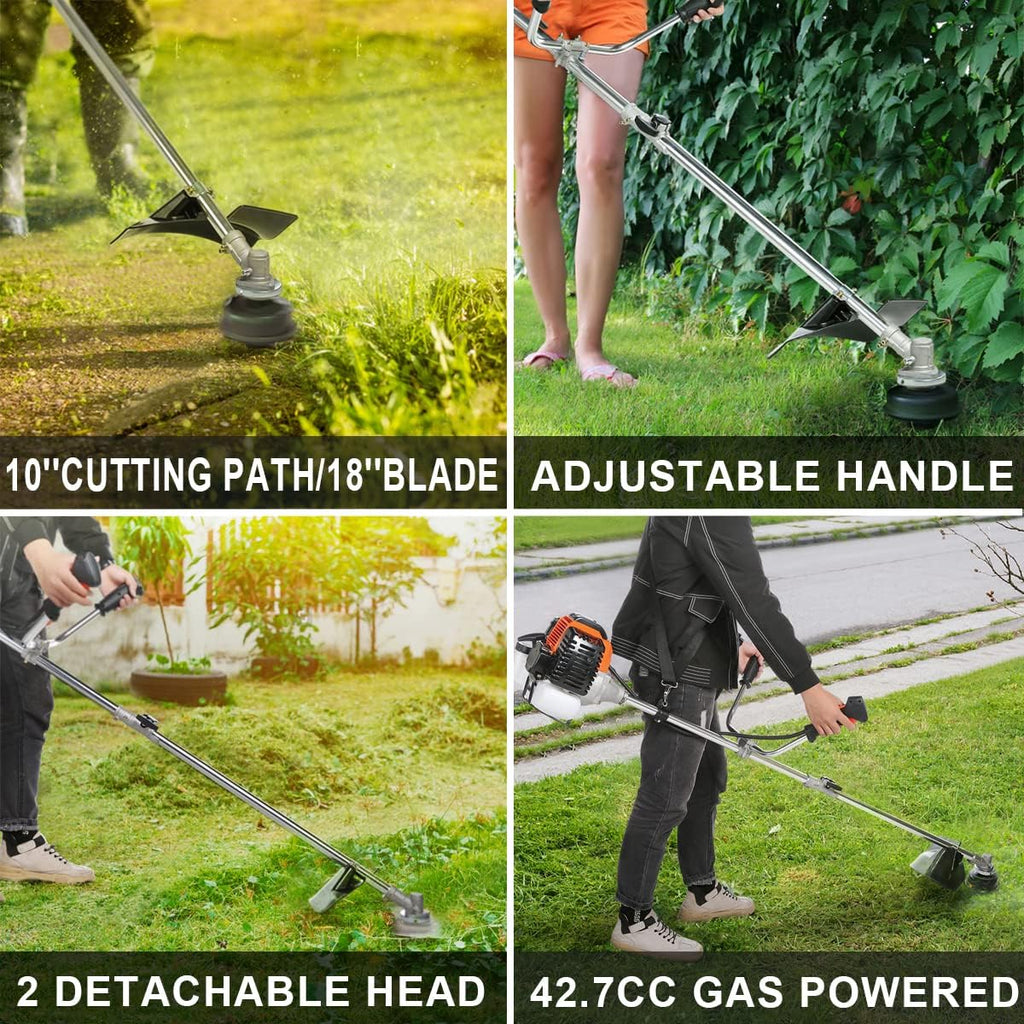 42.7CC Gas String Trimmer Straight Shaft Weed Eater with 2 Detachable Heads R596