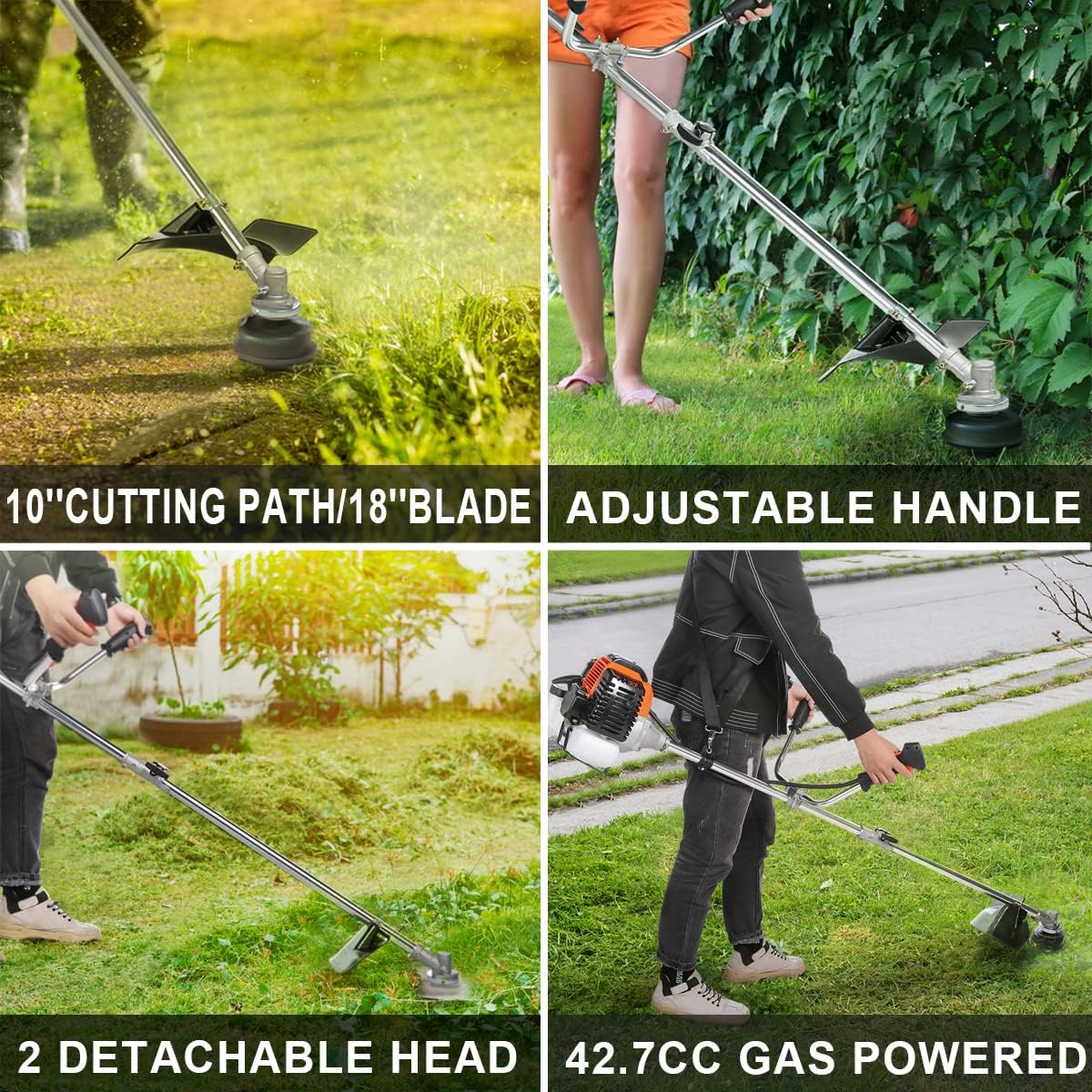 42.7CC Gas String Trimmer Straight Shaft Weed Eater with 2 Detachable Heads R596