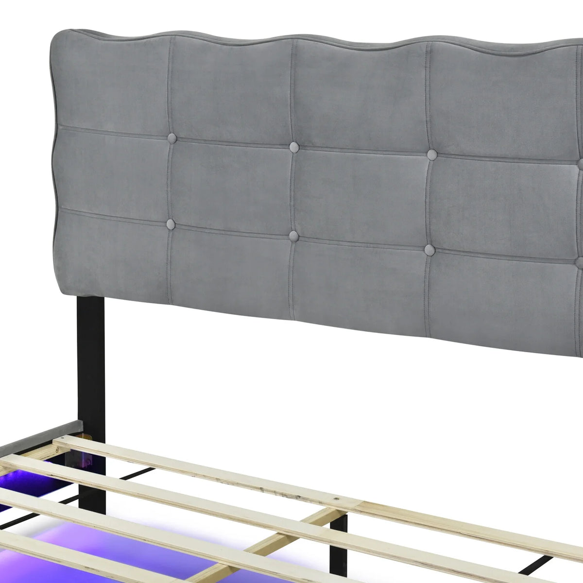 Full Size Beige Velvet Platform Bed with Headboard U48622