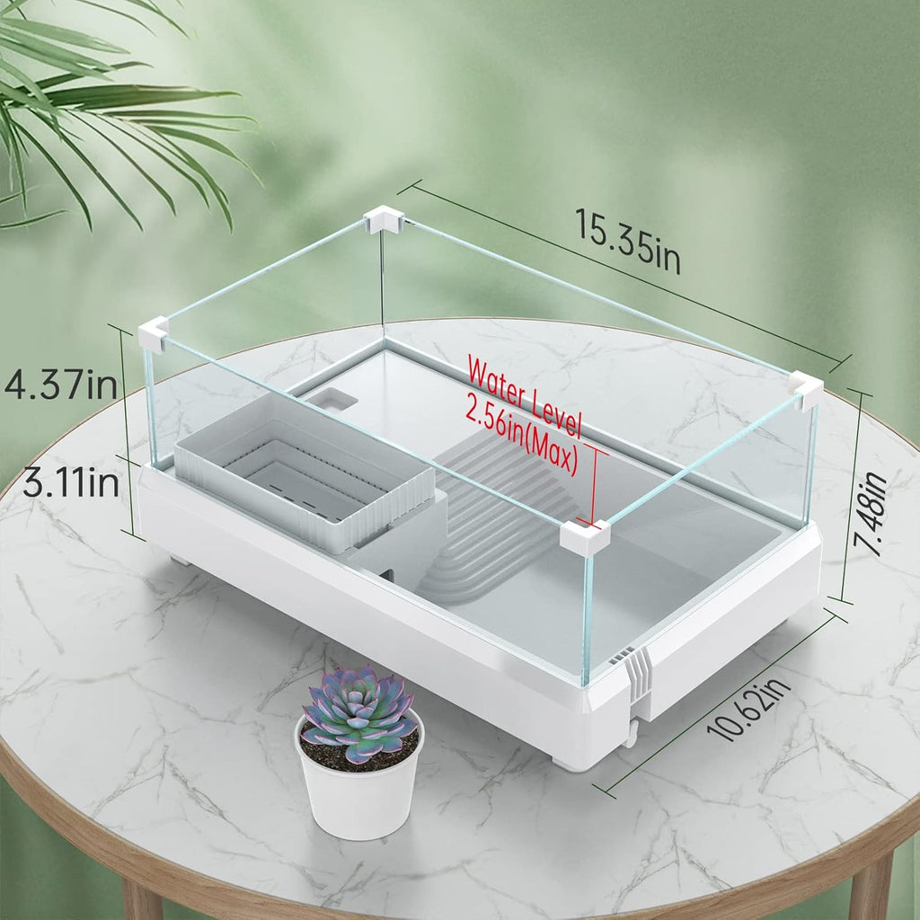 Glass Turtle Tank Aquarium with Basking Platform, Bottom Drain Design C7089