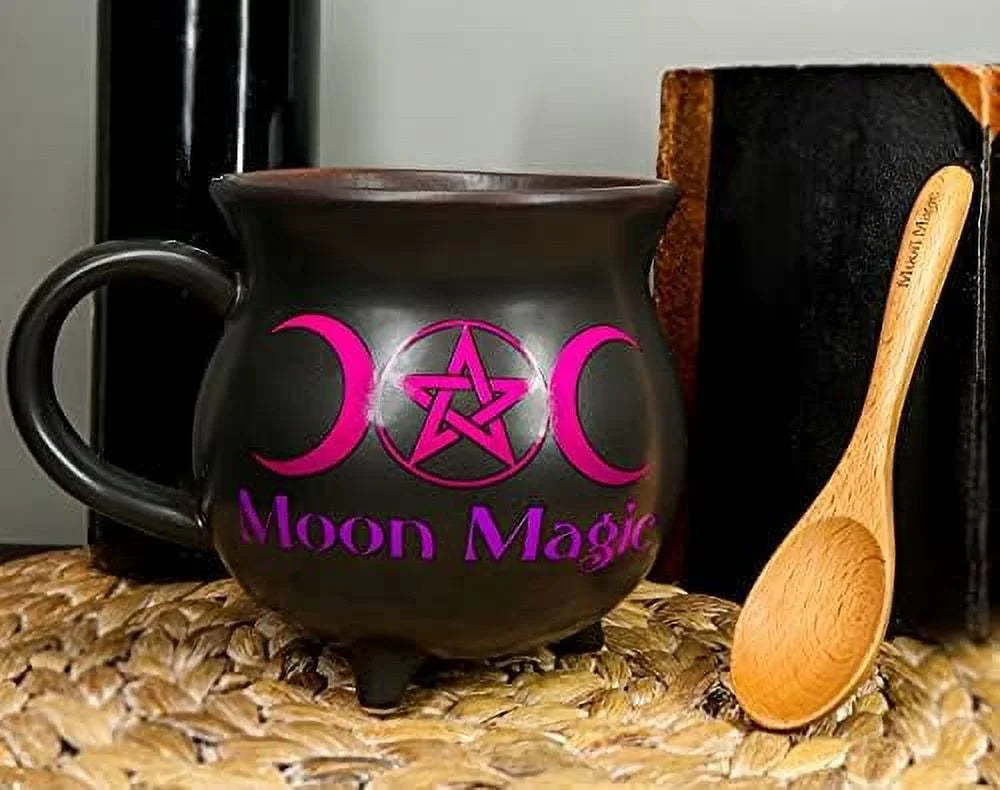 Porcelain Cauldron Shaped Bowl or Mug 32Oz with Wooden Spoon S163
