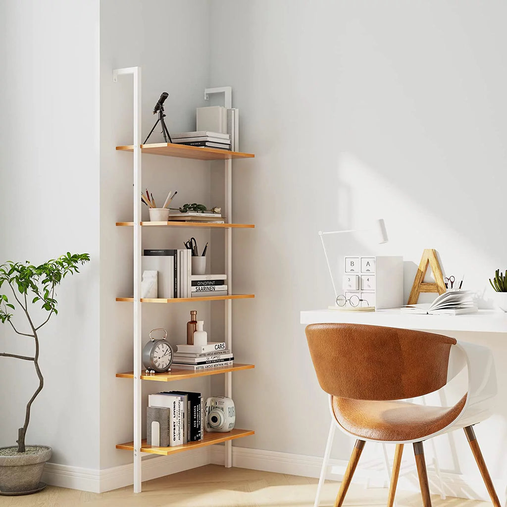 Wall-Mounted 5-Tier Bookshelf with Metal Frame W2591