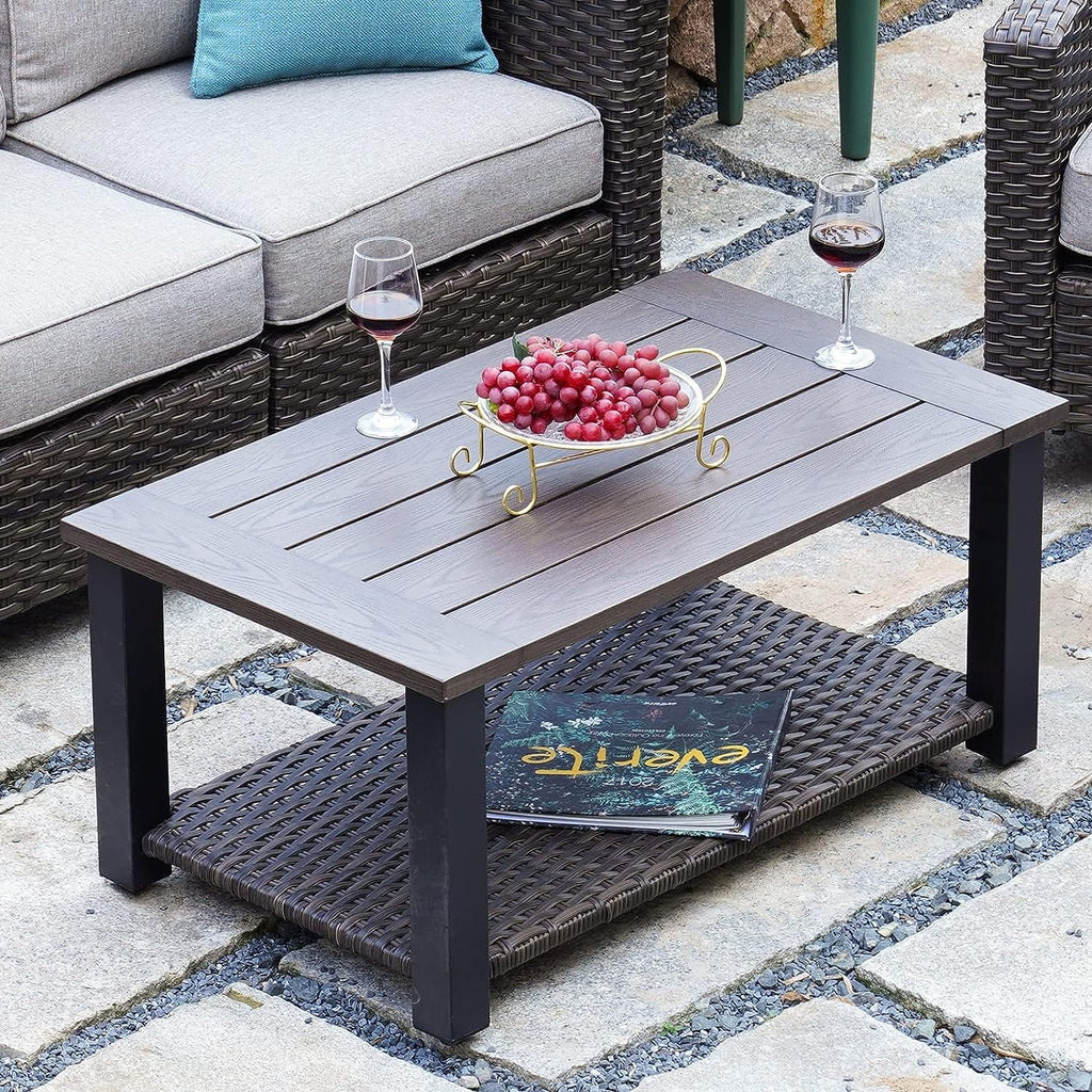 Outdoor Wicker Coffee Table with Aluminum Steel Frame, Brown V87063