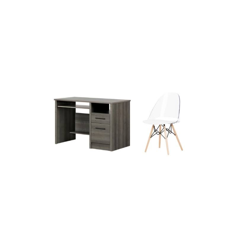 Gravity Gray Maple Desk and 1 White Chair Set V21818