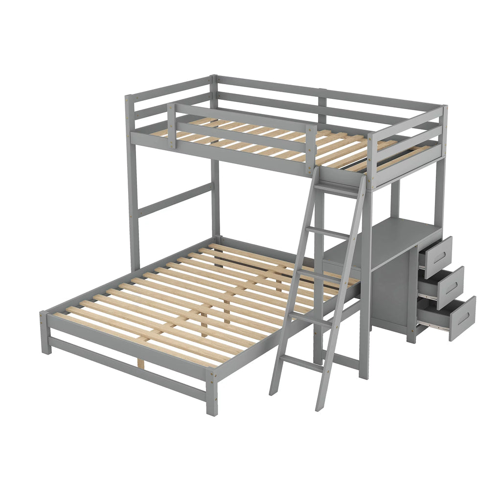 Gray Twin over Full Bunk Bed with Desk and Drawers Q735824