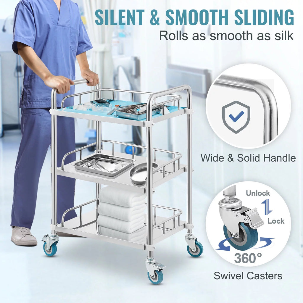 3-Layer Stainless Steel Lab Medical Equipment Cart M203897