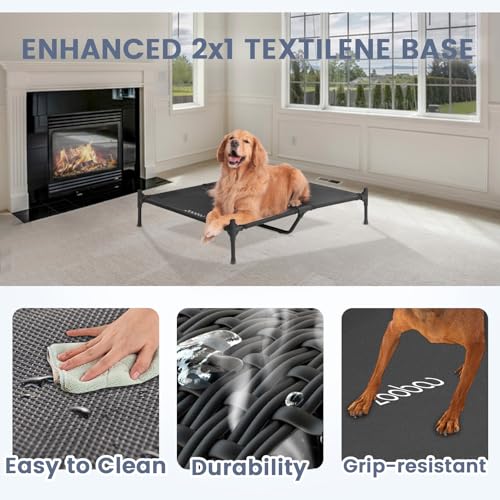 42" Outdoor Dog House with Weatherproof 600D PVC Canopy, Elevated Dog Bed A6835