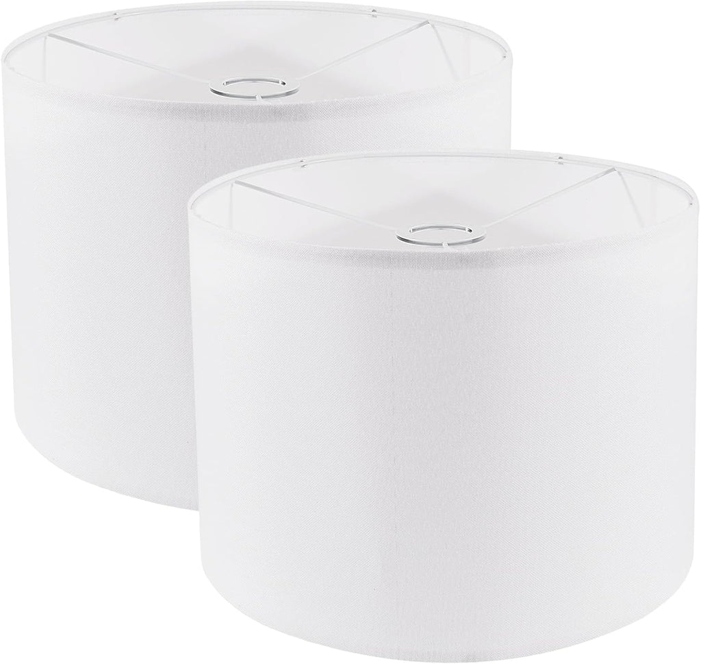 Set of 2 White Fabric Drum Lamp Shades, 12" x 12" x 8" P824