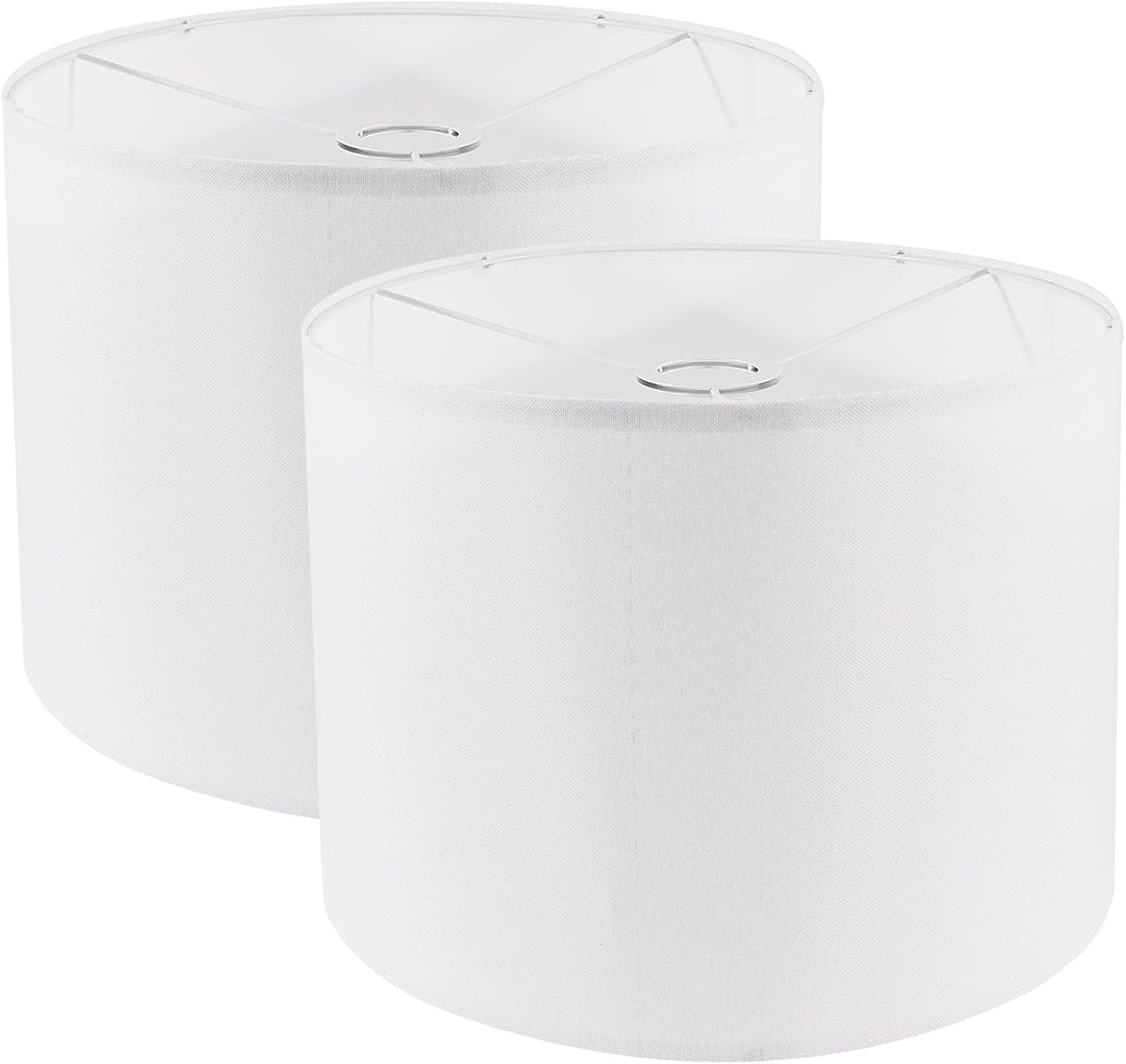 Set of 2 White Fabric Drum Lamp Shades, 12" x 12" x 8" P824