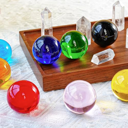 40mm Crystal Chakra Balls with LED Wooden Base Glass Sphere Night Light Decoration S318