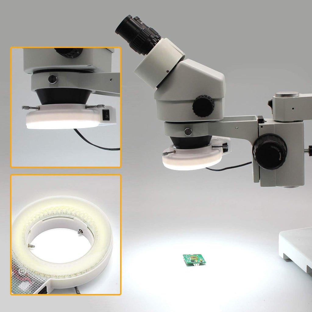 Professional Binocular Stereo Zoom Microscope, WF10X Eyepieces, 3.5X-90X Magnification, LED Ring Light, Boom Stand F1330