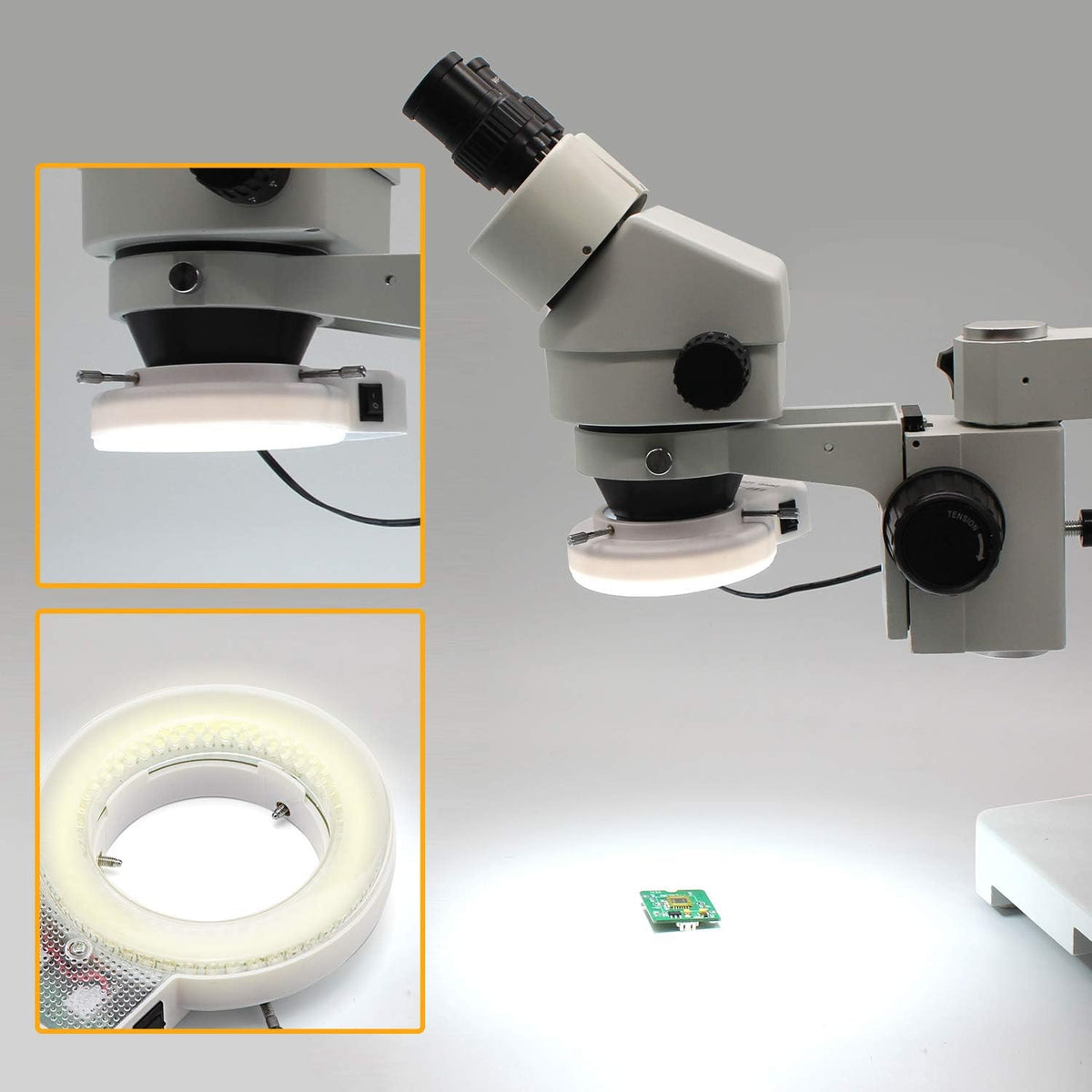 Professional Binocular Stereo Zoom Microscope, WF10X Eyepieces, 3.5X-90X Magnification, LED Ring Light, Boom Stand F1330