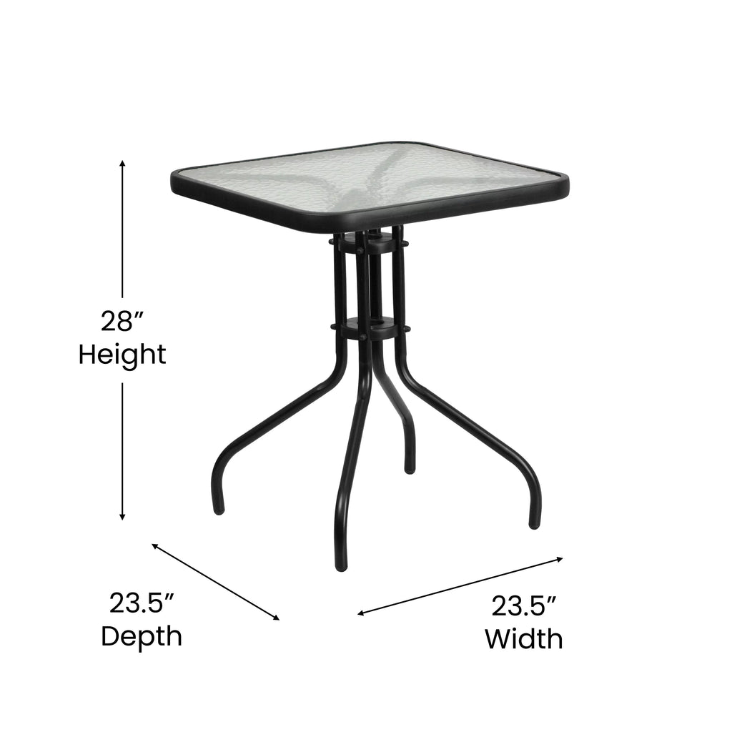 23.5" Square Tempered Glass Metal Table U6184