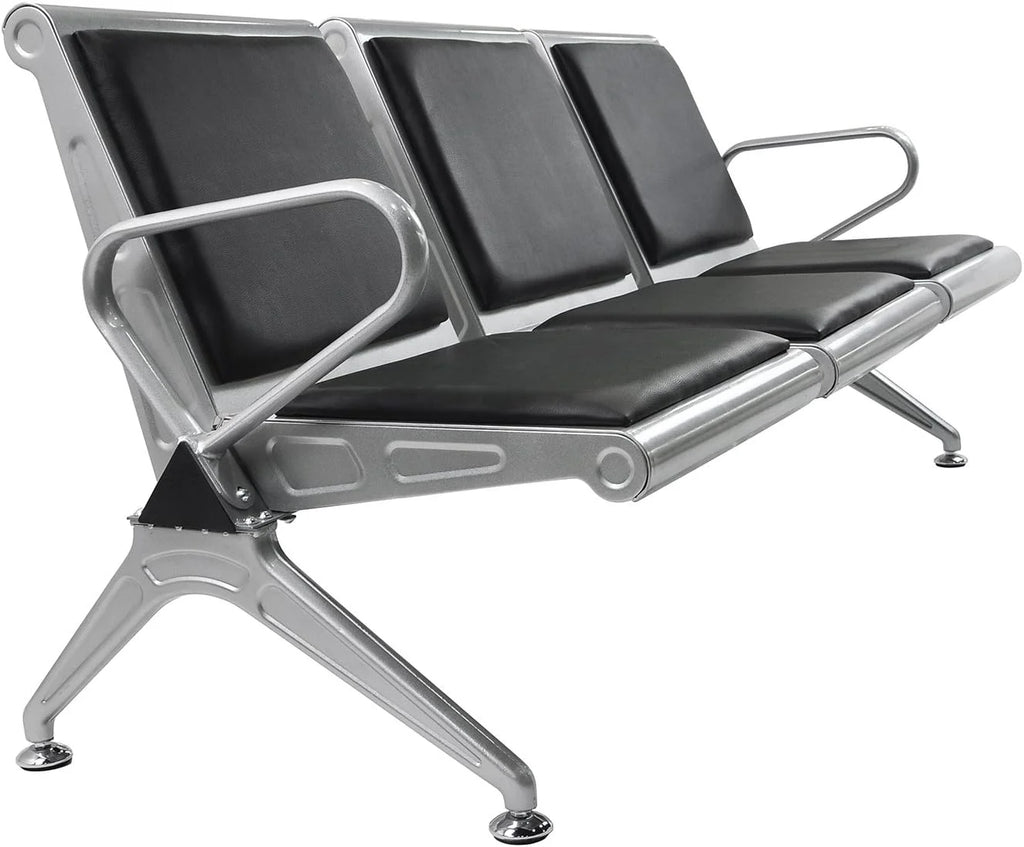 3-Seat Waiting Room Bench with Black PVC Cushion R3916
