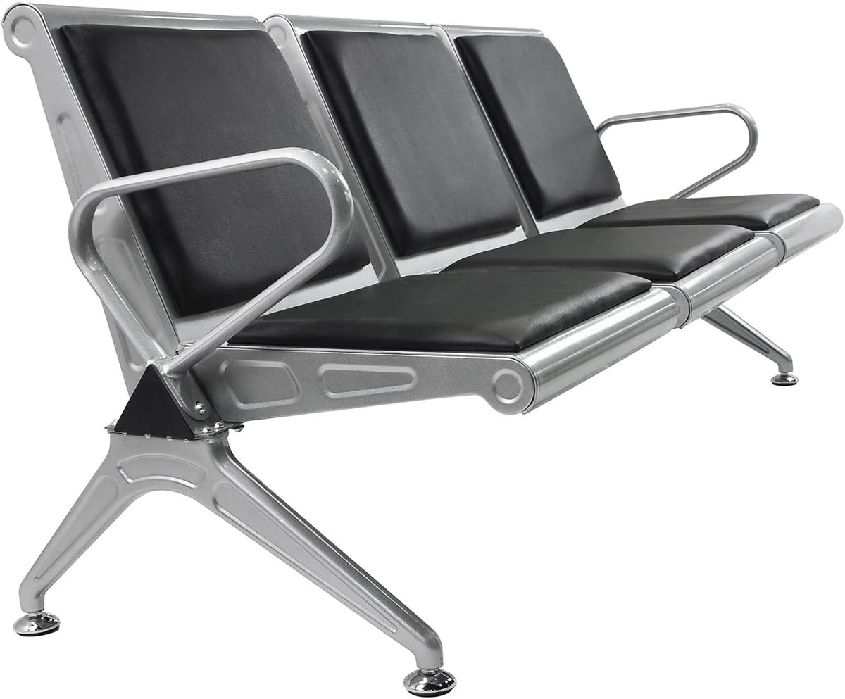 3-Seat Waiting Room Bench with Black PVC Cushion R3916