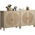 Oak Rattan Sideboard Storage Cabinet Set of 2 W5047