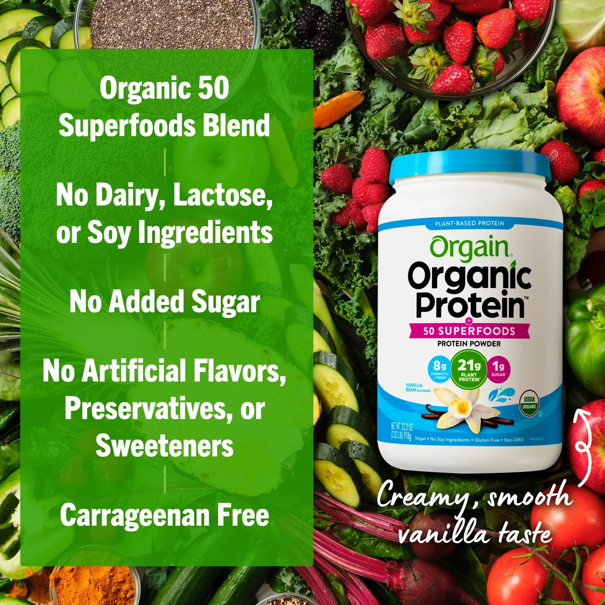 Organic Plant Based Protein Superfoods Powder Vanilla Bean 2.02 lb D931