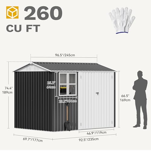 8x6ft Steel Storage Shed with Window and Lockable Doors Y1620