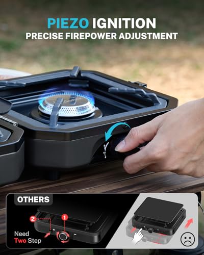 2 Burner Propane Camping Stove with Griddle & Grates Q971