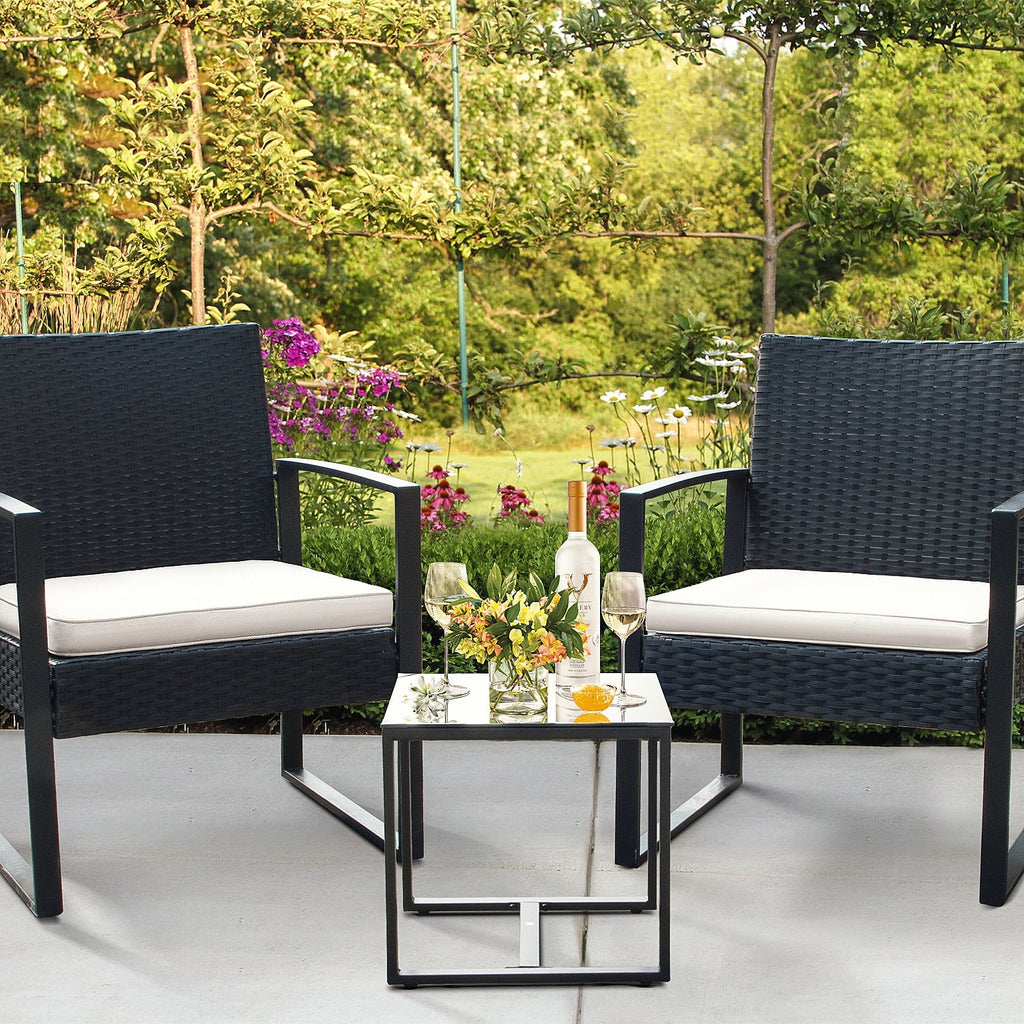 3 Pieces PE Rattan Bistro Chairs Set of 2 with Table T400899