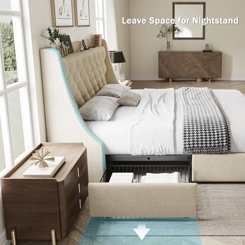 King Size Upholstered Bed Frame with 4 Storage Drawers G793
