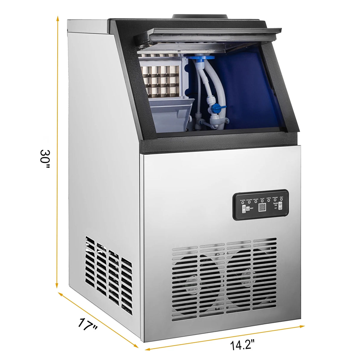 Commercial Ice Maker Machine, 132LBS/24H, Stainless Steel, 24LBS Storage, 40 Cubes W9811