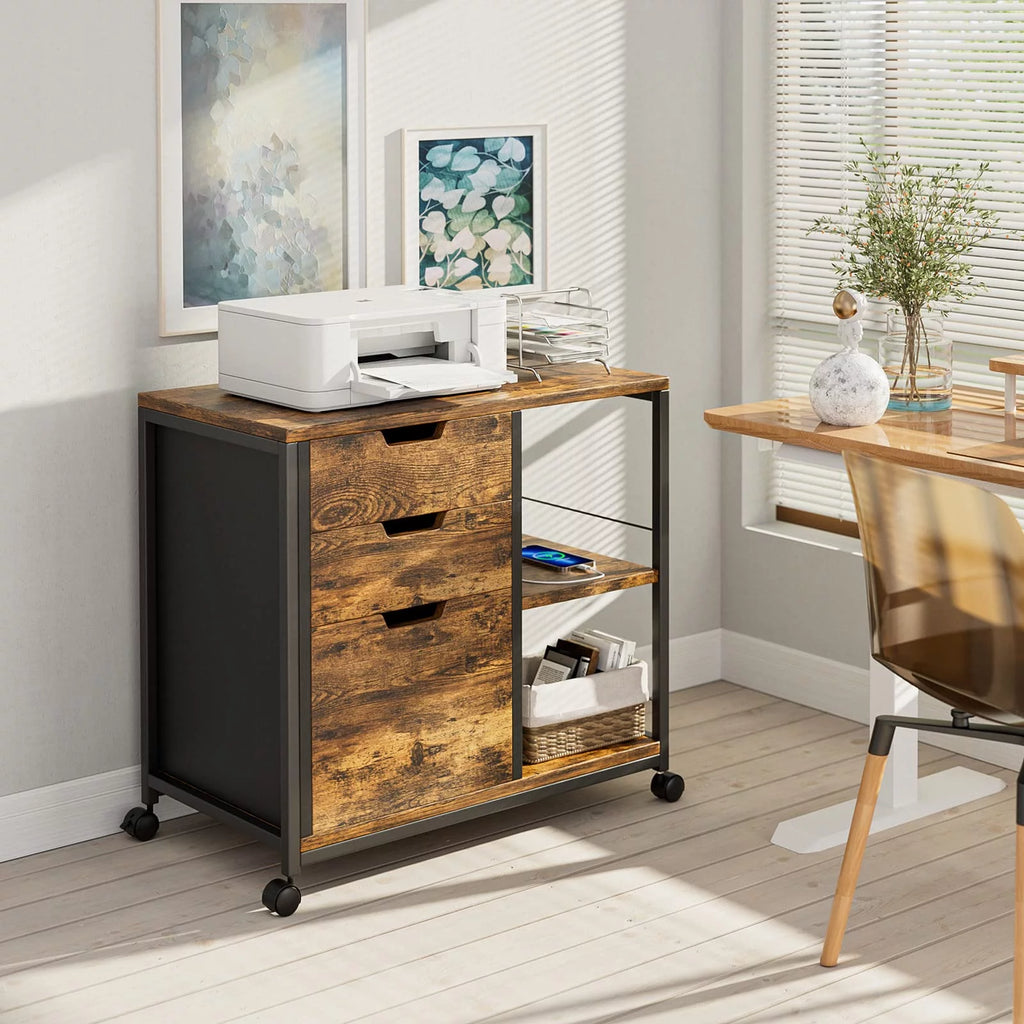 Rolling Wooden File Cabinet with 3 Drawers Y730484