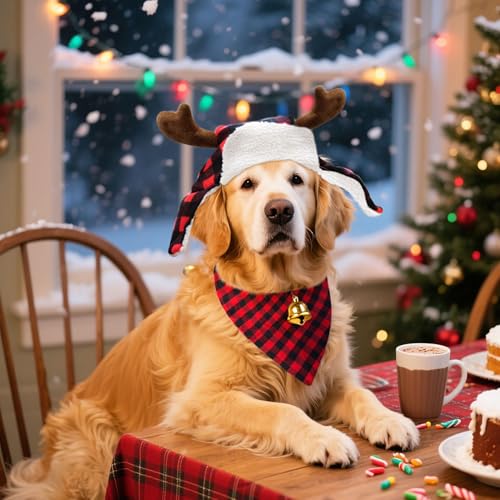 Christmas Reindeer Antlers Headband and Red Scarf for Pets S2590