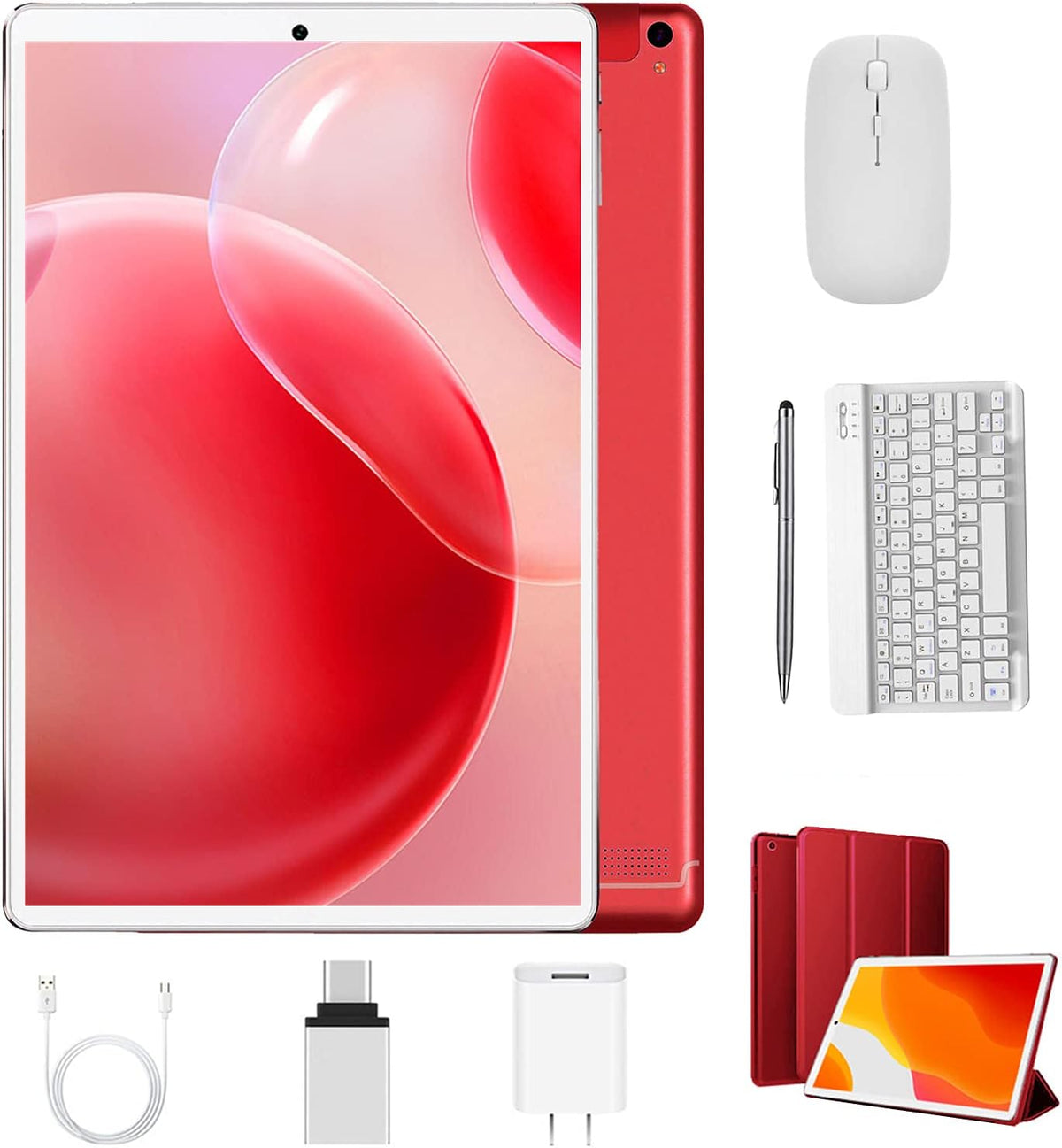 10.1 inch Android Tablet with Keyboard Mouse 4GB RAM 64GB ROM Red G723786