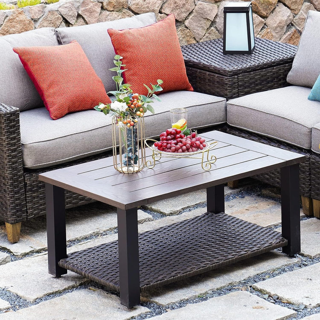 Outdoor Wicker Coffee Table with Aluminum Steel Frame, Brown V87063