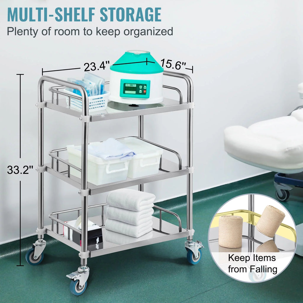 3-Layer Stainless Steel Lab Medical Equipment Cart M203897