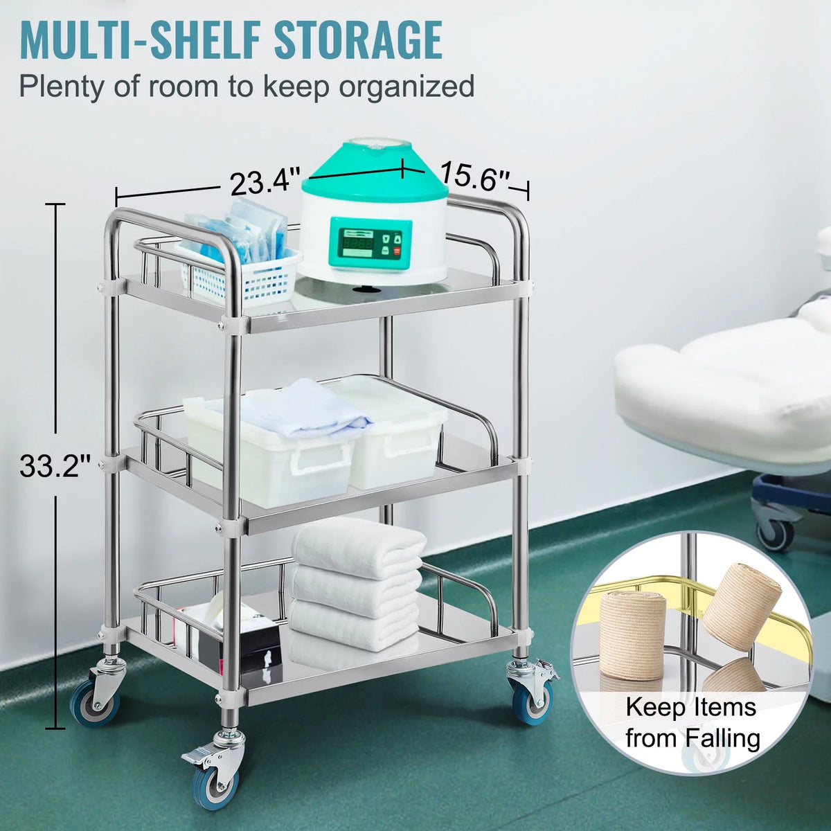 3-Layer Stainless Steel Lab Medical Equipment Cart M203897