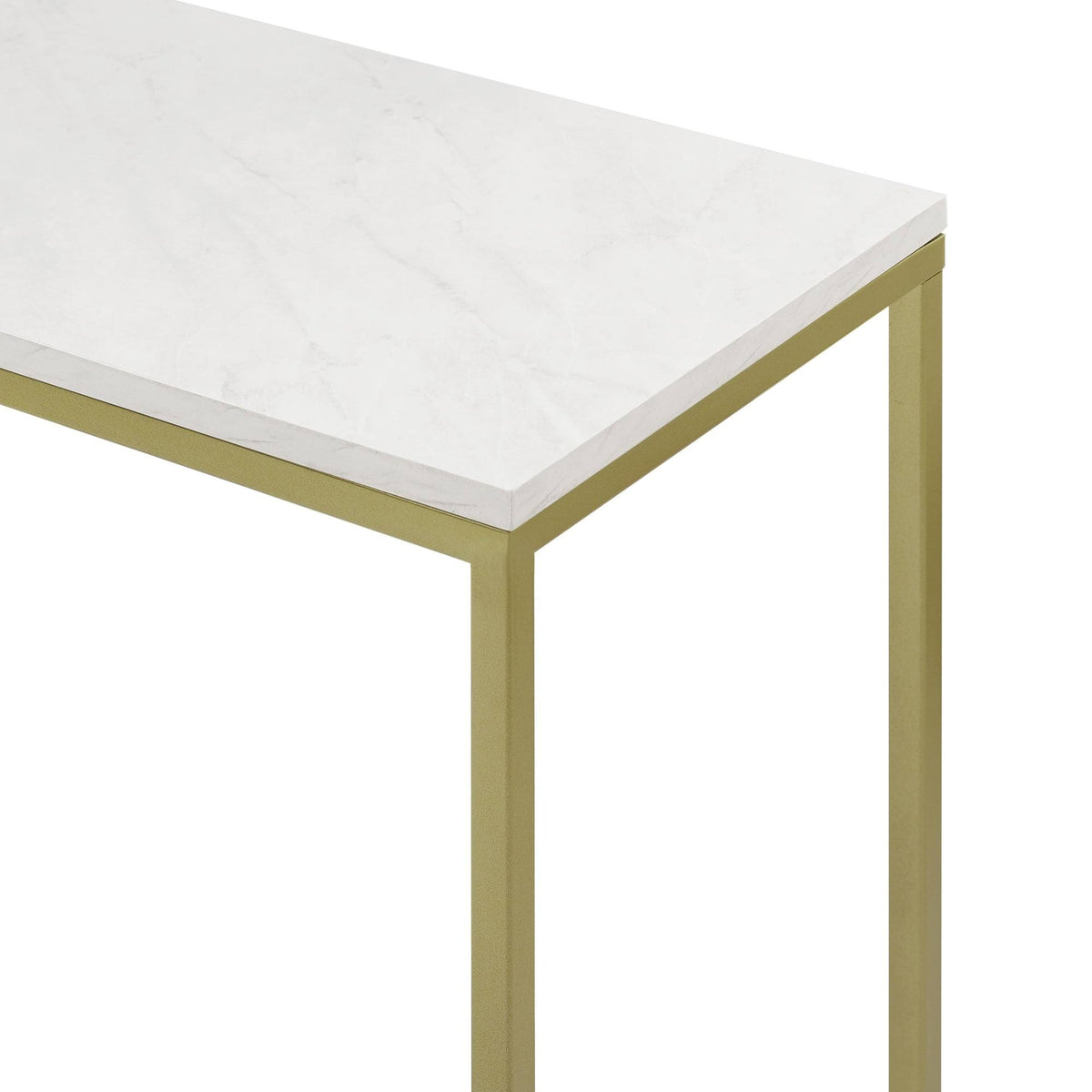 42-Inch Metal Entry Table White Faux Marble Gold Q7847