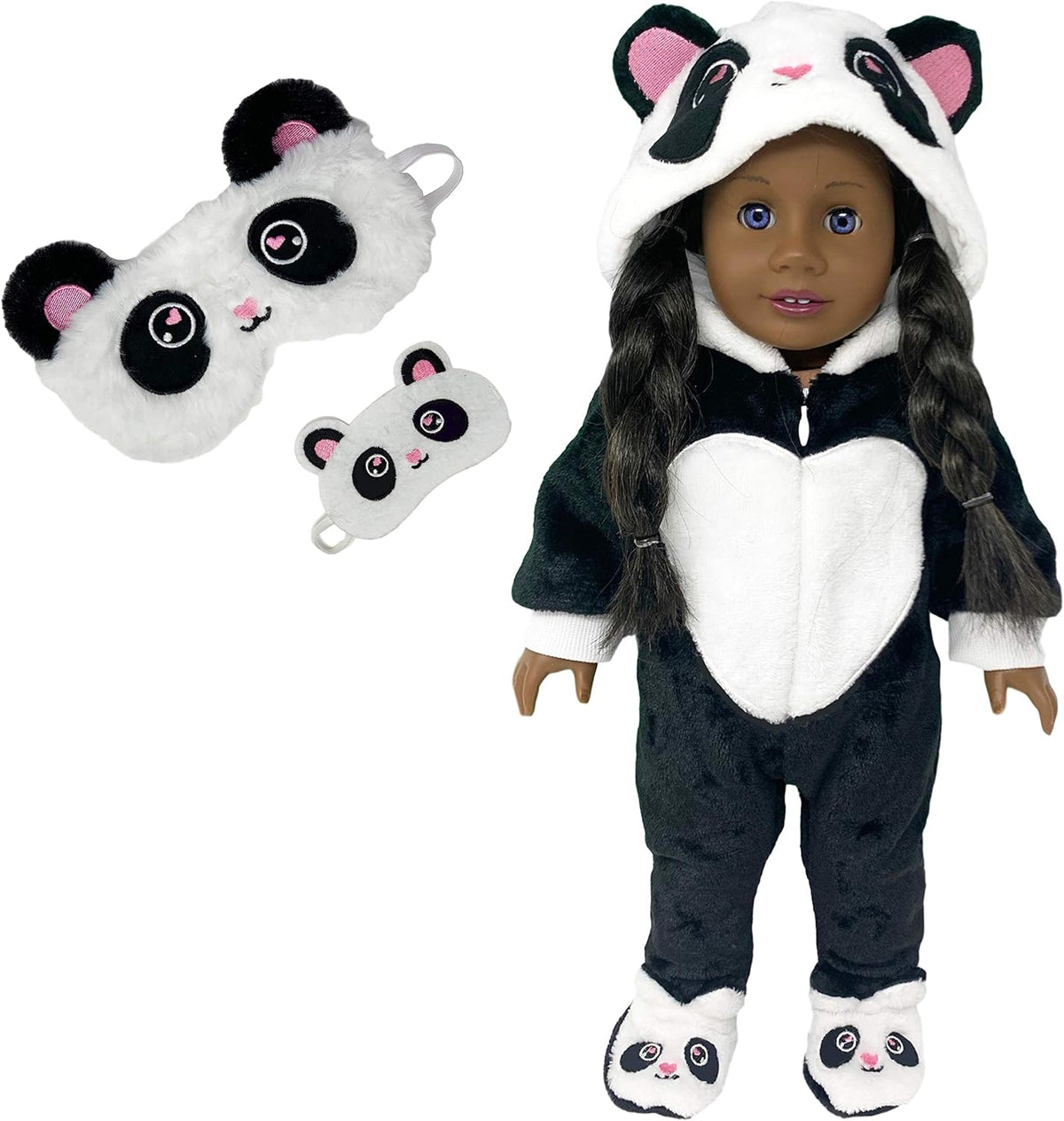 Panda Onesie Pajama with Matching Sleepover Masks for 18 inch Dolls C762