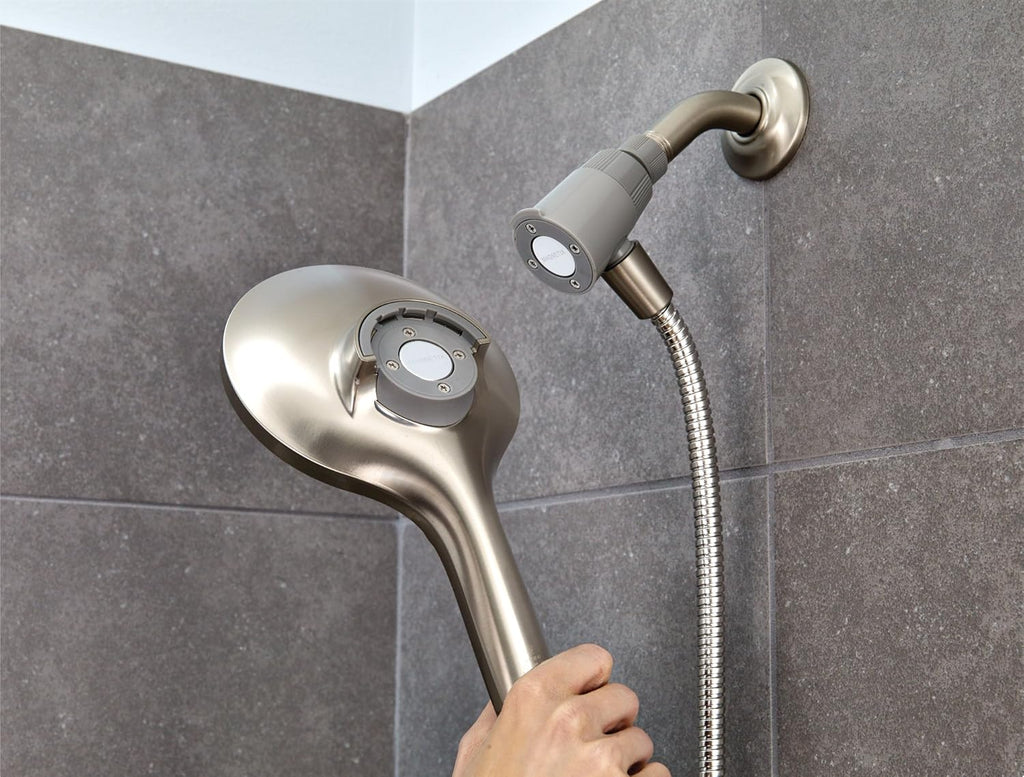 Magnetix Six-Function 5.5-Inch Handheld Showerhead with Magnetic Docking System, Spot Resist Brushed Nickel & 6-Inch Replacement Right Angle Shower Arm, Brushed Nickel Pack of 2 Q60325
