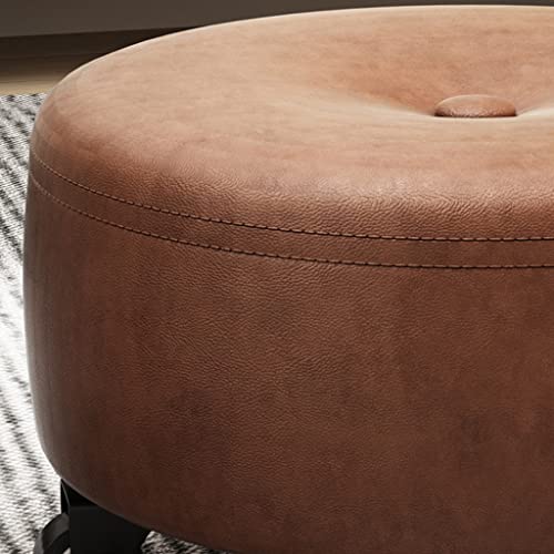 Red Leather Rolling Ottoman Stool with Wheels A5318