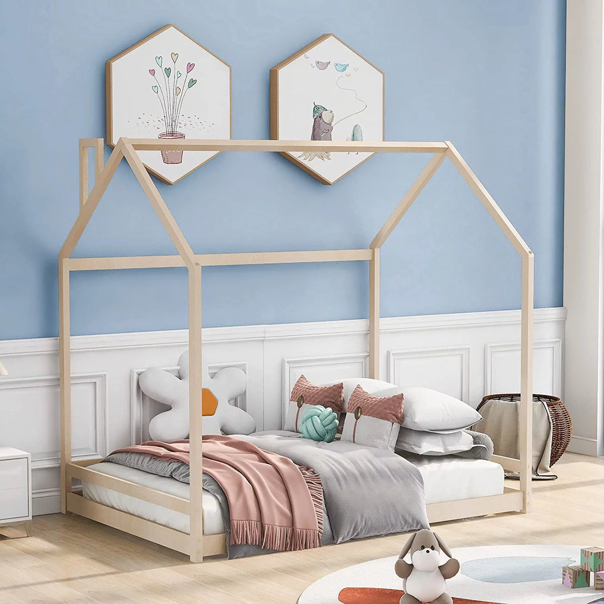 Full Size Wood House Bed for Kids P366