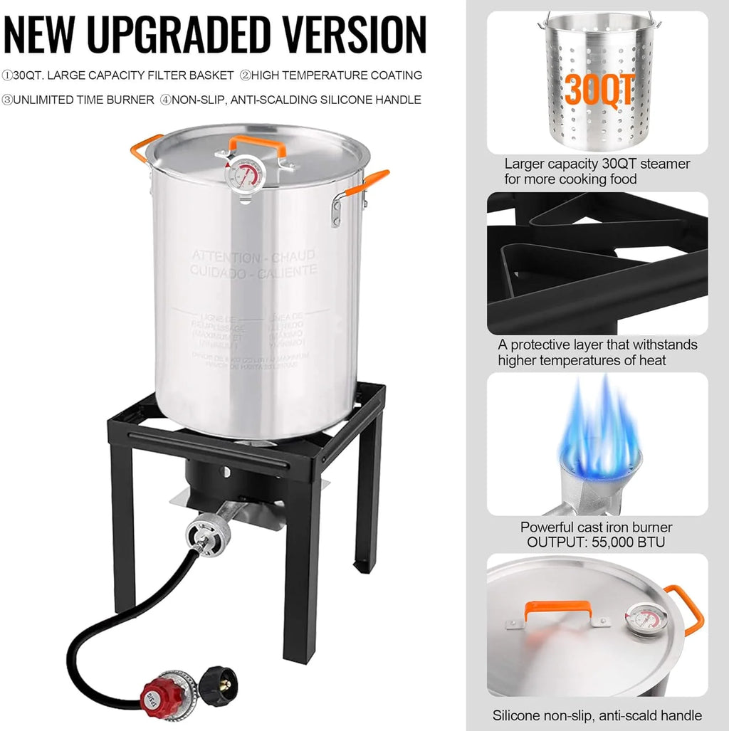 Propane Outdoor Turkey Fryer 30 & 10 Quart Aluminum Seafood Boiler Steamer Kit E540