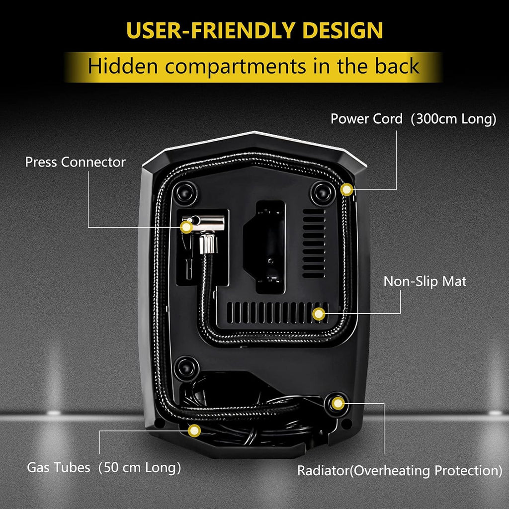 Tire Inflator Portable Air Compressor with 3 Nozzle Adaptors and Digital LED Light, DC 12V Electric Air Pump O240