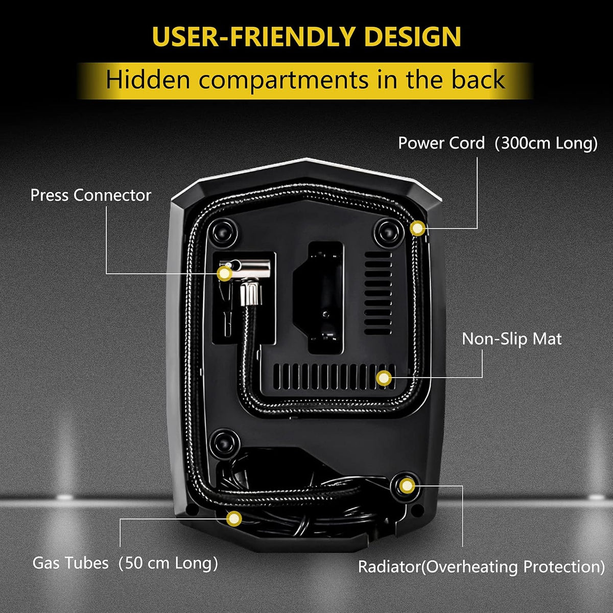 Tire Inflator Portable Air Compressor with 3 Nozzle Adaptors and Digital LED Light, DC 12V Electric Air Pump O240