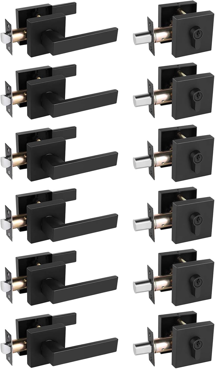 Matte Black Passage Door Lever with Single Cylinder Deadbolt Combination Set, Keyed Alike, Pack of 2 Z7877